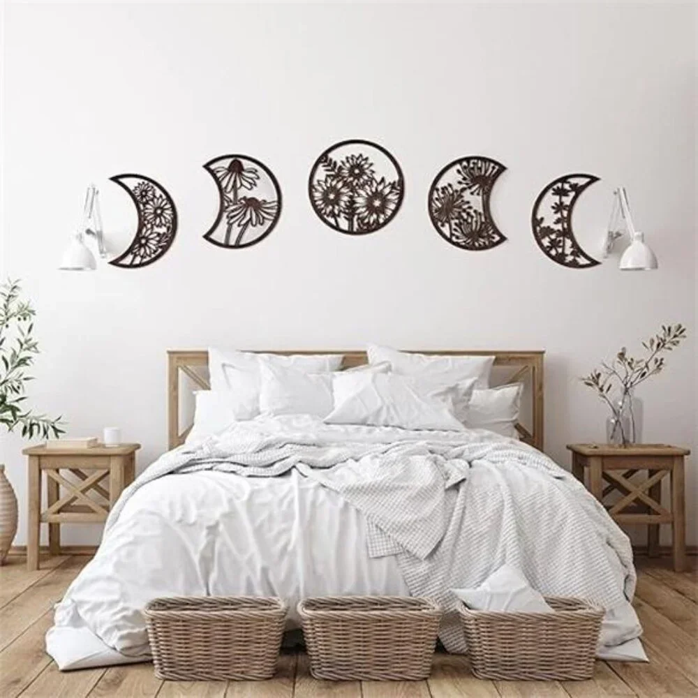 5 Pcs Moon Phase Wall Hanging Decor Art Above Bed 10.6
